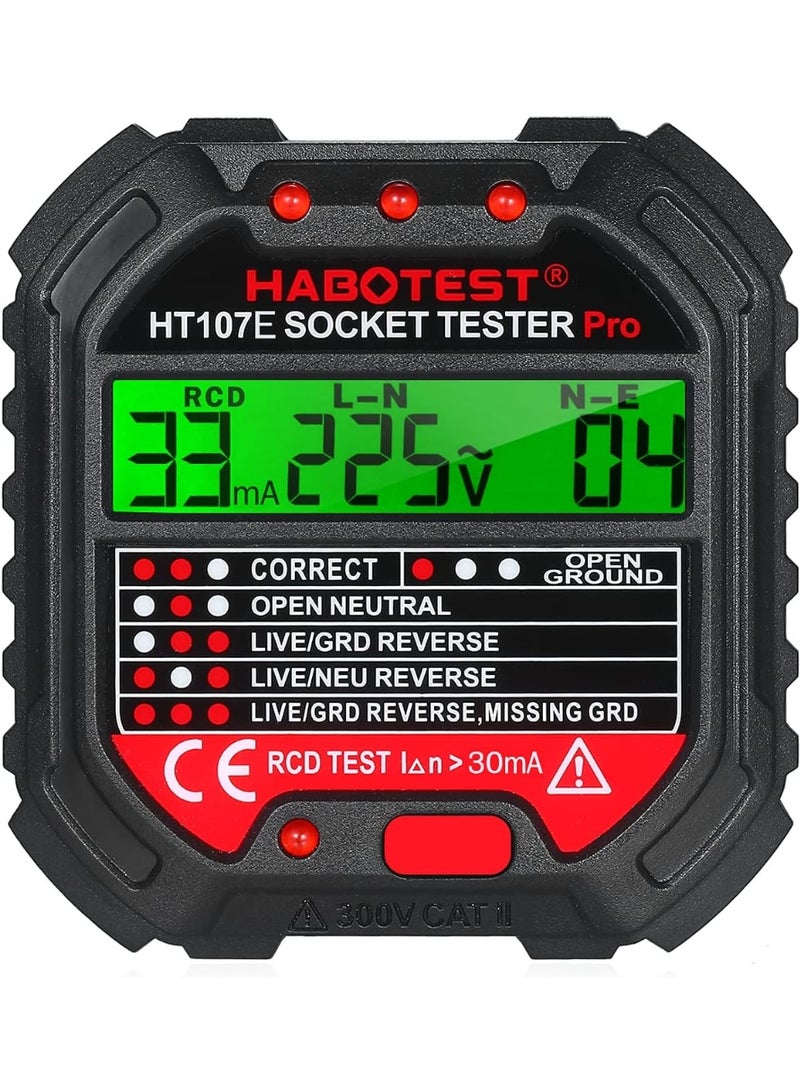 Eacam GFCI Outlet Tester with Voltage Display 220V Socket Tester Automatic Electric Circuit Polarity Voltage Detector Breaker Finder HT107E - Image 1